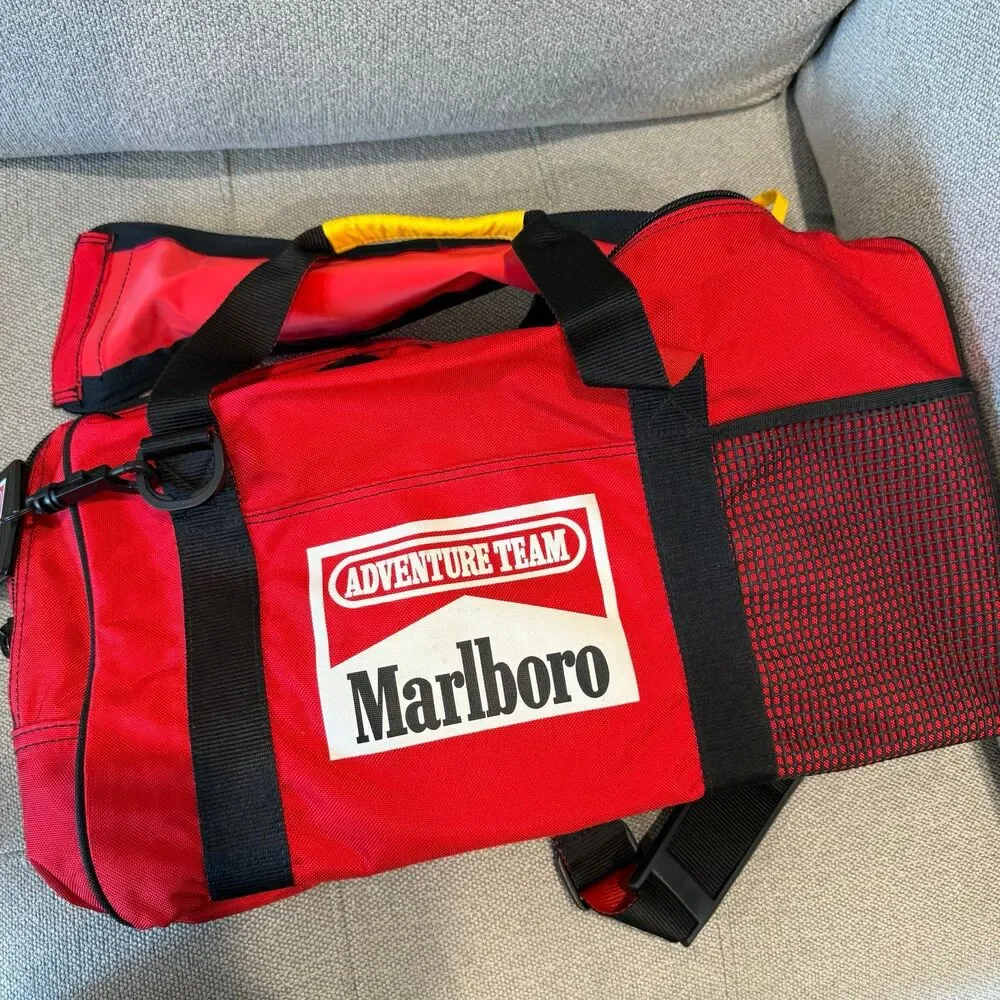 Vintage Marlboro Adventure Team Duffle Bag 1990’s Travel Red Gym Bag